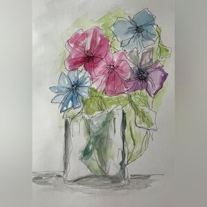 Flower pastel watercolor painting wall decor